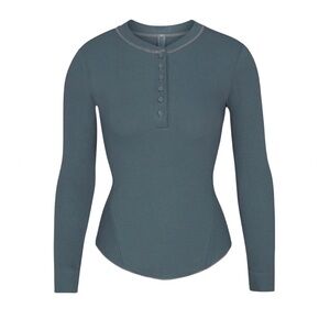 Skims Cotton Rib Henley Long Sleeve- Kyanite